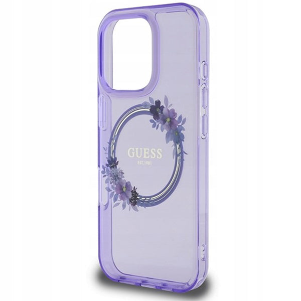 MagSafe cover til Apple iPhone 16 Pro, Guess, IML Flowers Wreath, Lilla