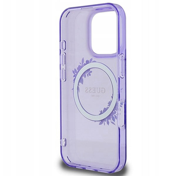 MagSafe cover til Apple iPhone 16 Pro, Guess, IML Flowers Wreath, Lilla