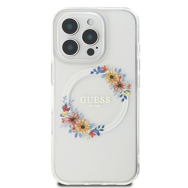 MagSafe cover til Apple iPhone 16 Pro, Guess, IML Flowers Wreath, Transparent
