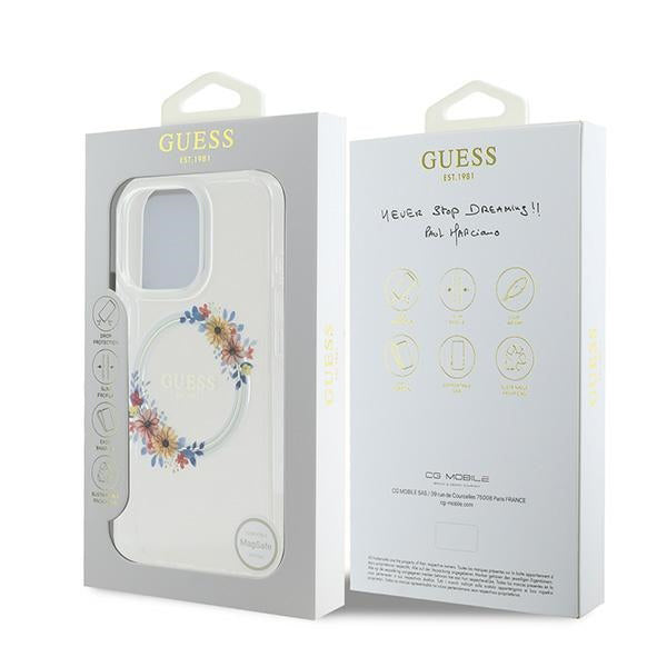 MagSafe cover til Apple iPhone 16 Pro, Guess, IML Flowers Wreath, Transparent