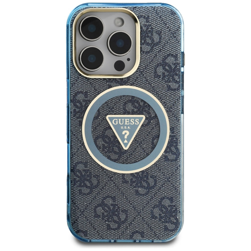 MagSafe cover til Apple iPhone 16 Pro, Guess, IML Glitter 4G Circle Triangle, Blå