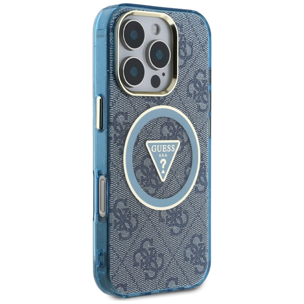 MagSafe cover til Apple iPhone 16 Pro, Guess, IML Glitter 4G Circle Triangle, Blå