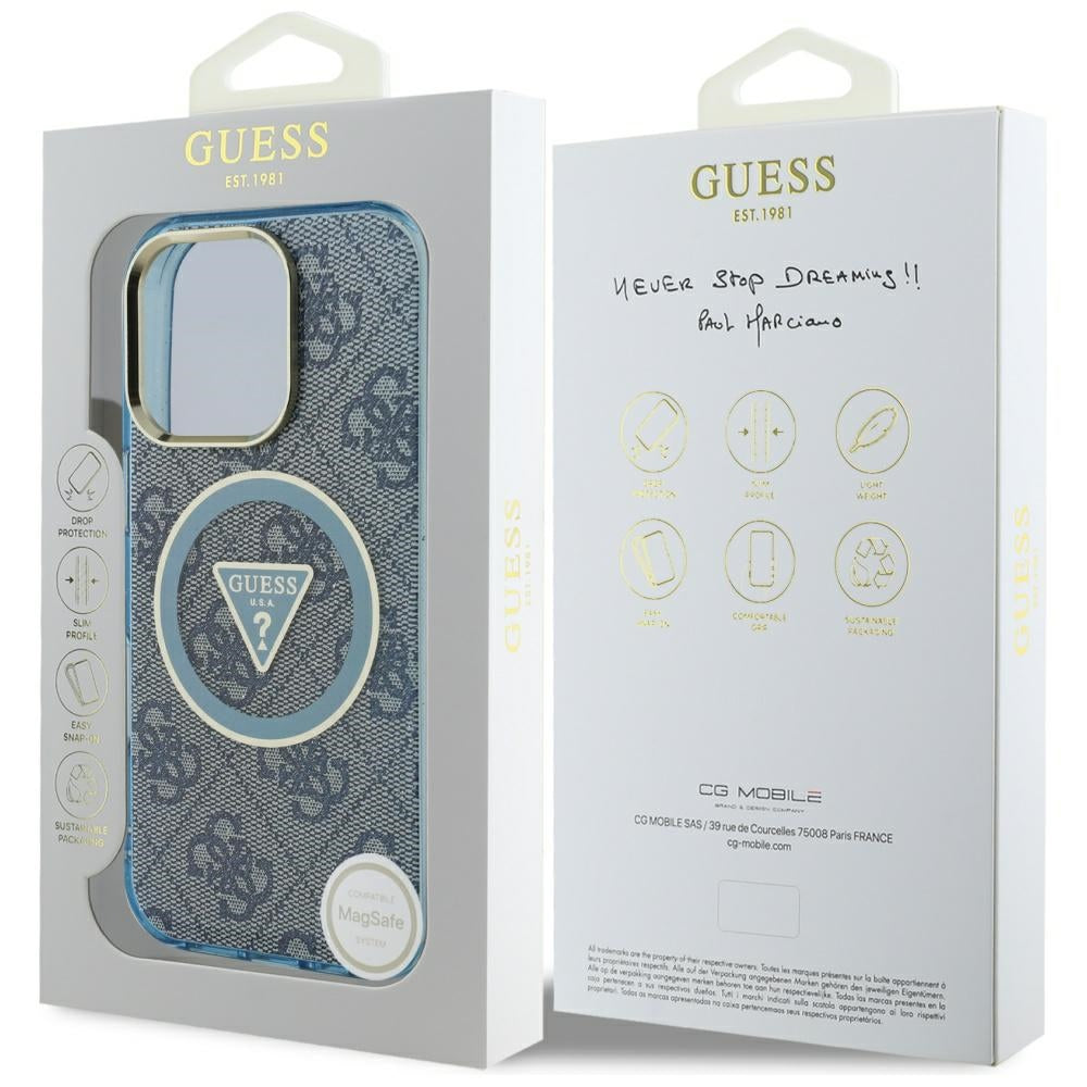 MagSafe cover til Apple iPhone 16 Pro, Guess, IML Glitter 4G Circle Triangle, Blå