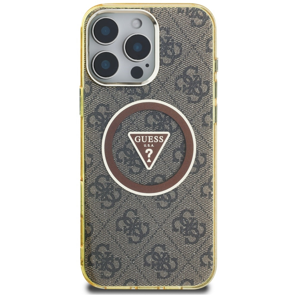 MagSafe cover til Apple iPhone 16 Pro, Guess, IML Glitter 4G Circle Triangle, Brun