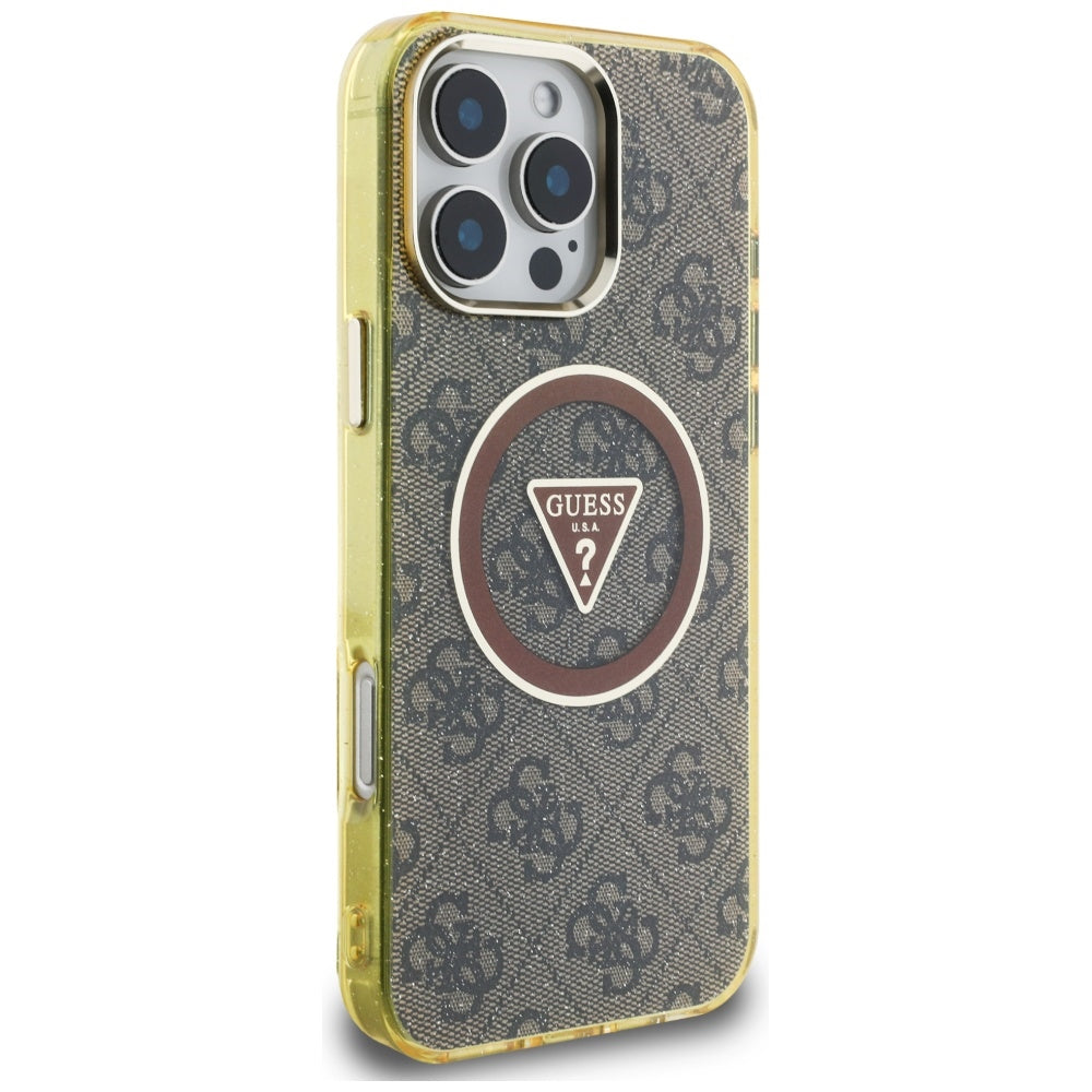 MagSafe cover til Apple iPhone 16 Pro, Guess, IML Glitter 4G Circle Triangle, Brun