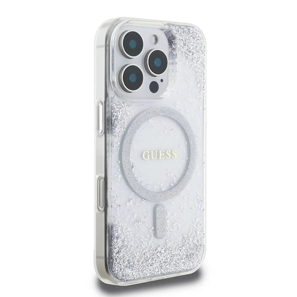 MagSafe cover til Apple iPhone 16 Pro, Guess, IML Glitter Gradient, Sølvfarvet
