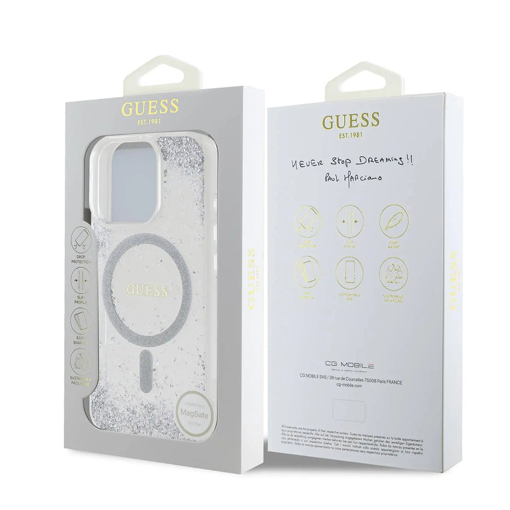 MagSafe cover til Apple iPhone 16 Pro, Guess, IML Glitter Gradient, Sølvfarvet