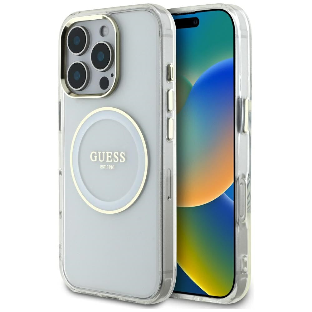 MagSafe cover til Apple iPhone 16 Pro, Guess, IML Metal Colored Circle, Hvid