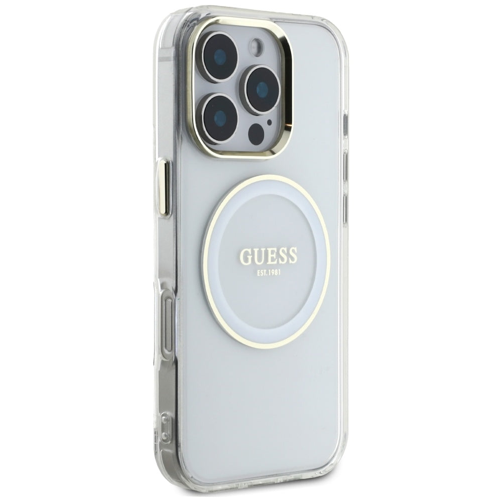MagSafe cover til Apple iPhone 16 Pro, Guess, IML Metal Colored Circle, Hvid