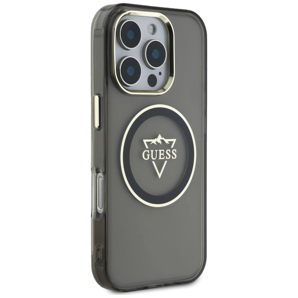 MagSafe cover til Apple iPhone 16 Pro, Guess, IML Metal Mountain Logo, Sort
