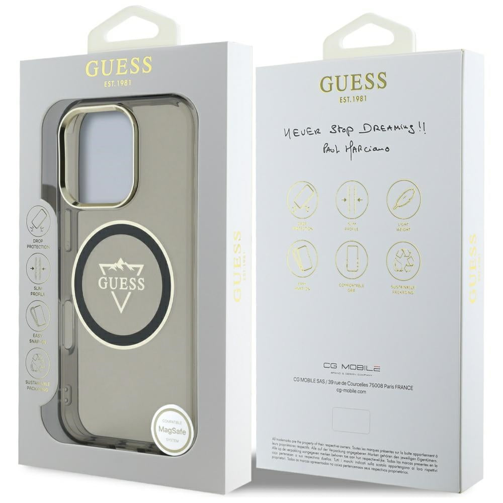 MagSafe cover til Apple iPhone 16 Pro, Guess, IML Metal Mountain Logo, Sort