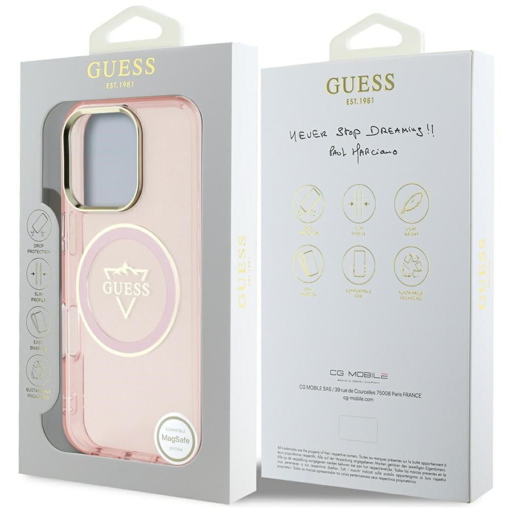 MagSafe cover til Apple iPhone 16 Pro, Guess, IML Metal Mountain Logo, Pink