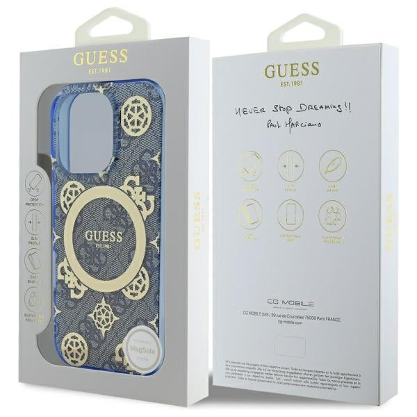 MagSafe cover til Apple iPhone 16 Pro, Guess, IML Peony On 4G Background, Blå