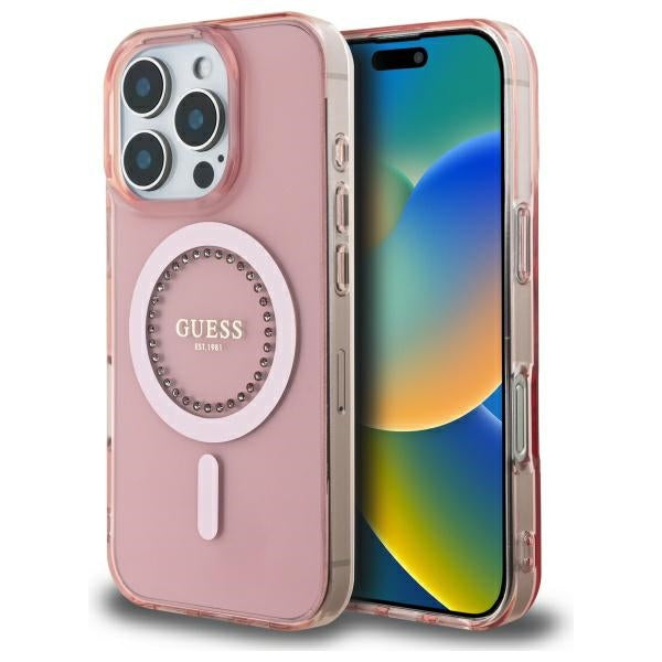 MagSafe cover til Apple iPhone 16 Pro, Guess, IML Rhinestone, Pink