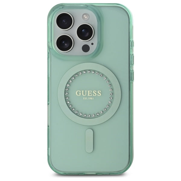 MagSafe cover til Apple iPhone 16 Pro, Guess, IML Rhinestone, Grøn