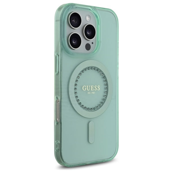 MagSafe cover til Apple iPhone 16 Pro, Guess, IML Rhinestone, Grøn