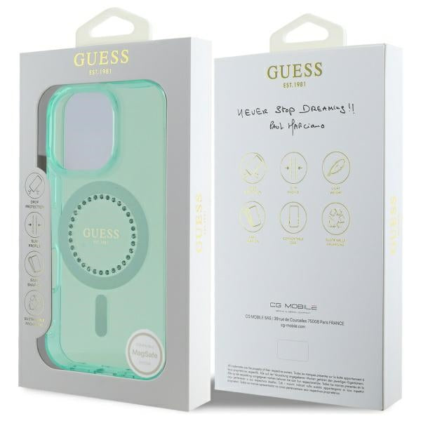 MagSafe cover til Apple iPhone 16 Pro, Guess, IML Rhinestone, Grøn