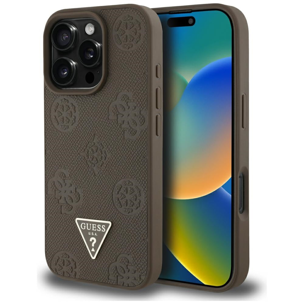 MagSafe cover til Apple iPhone 16 Pro, Guess, Peony Grained Hot Stamp Triangle, Brun