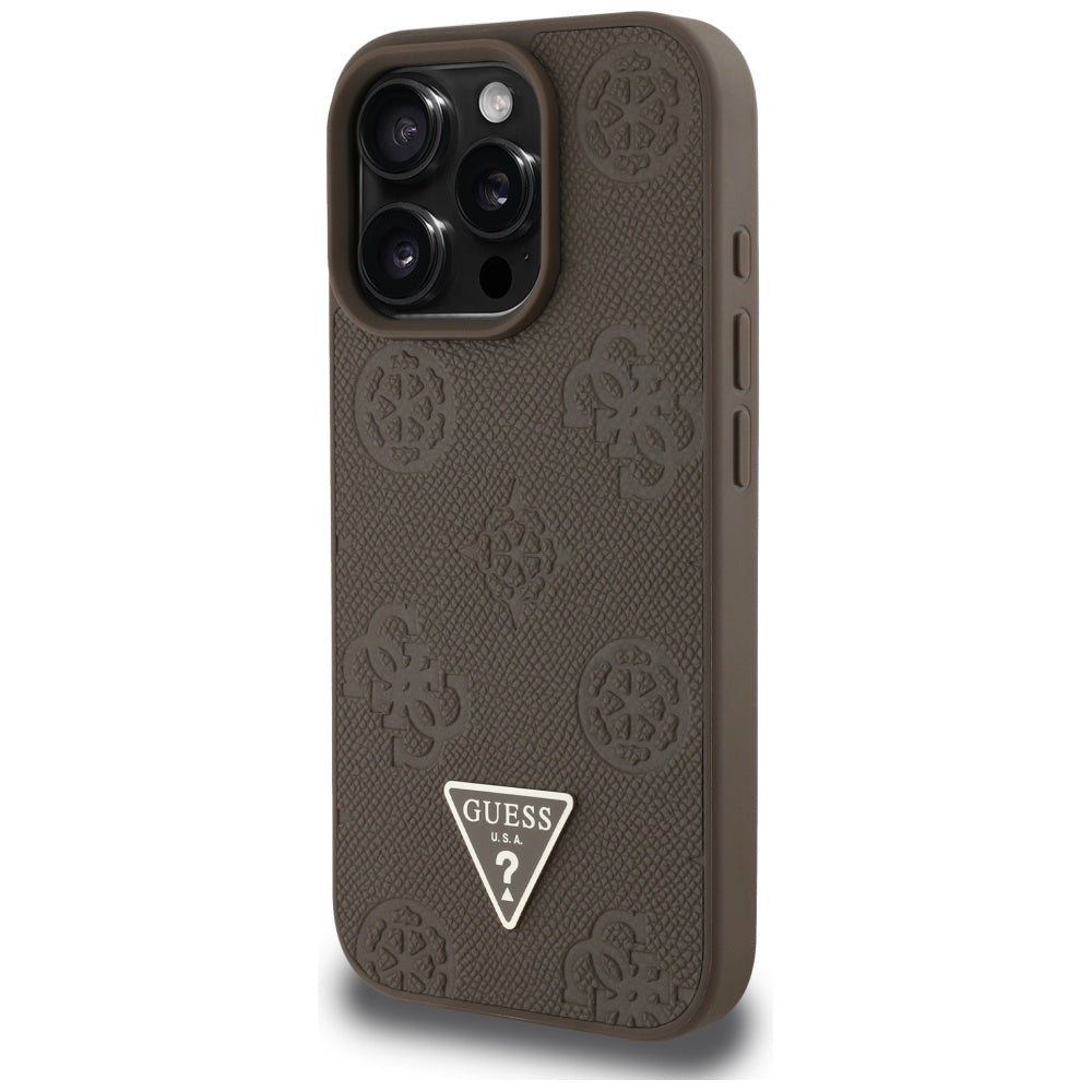 MagSafe cover til Apple iPhone 16 Pro, Guess, Peony Grained Hot Stamp Triangle, Brun