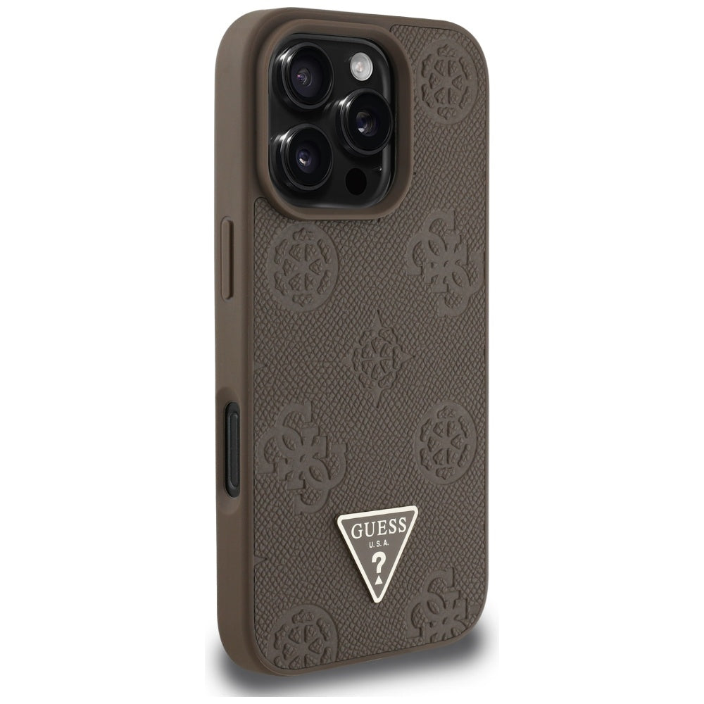 MagSafe cover til Apple iPhone 16 Pro, Guess, Peony Grained Hot Stamp Triangle, Brun