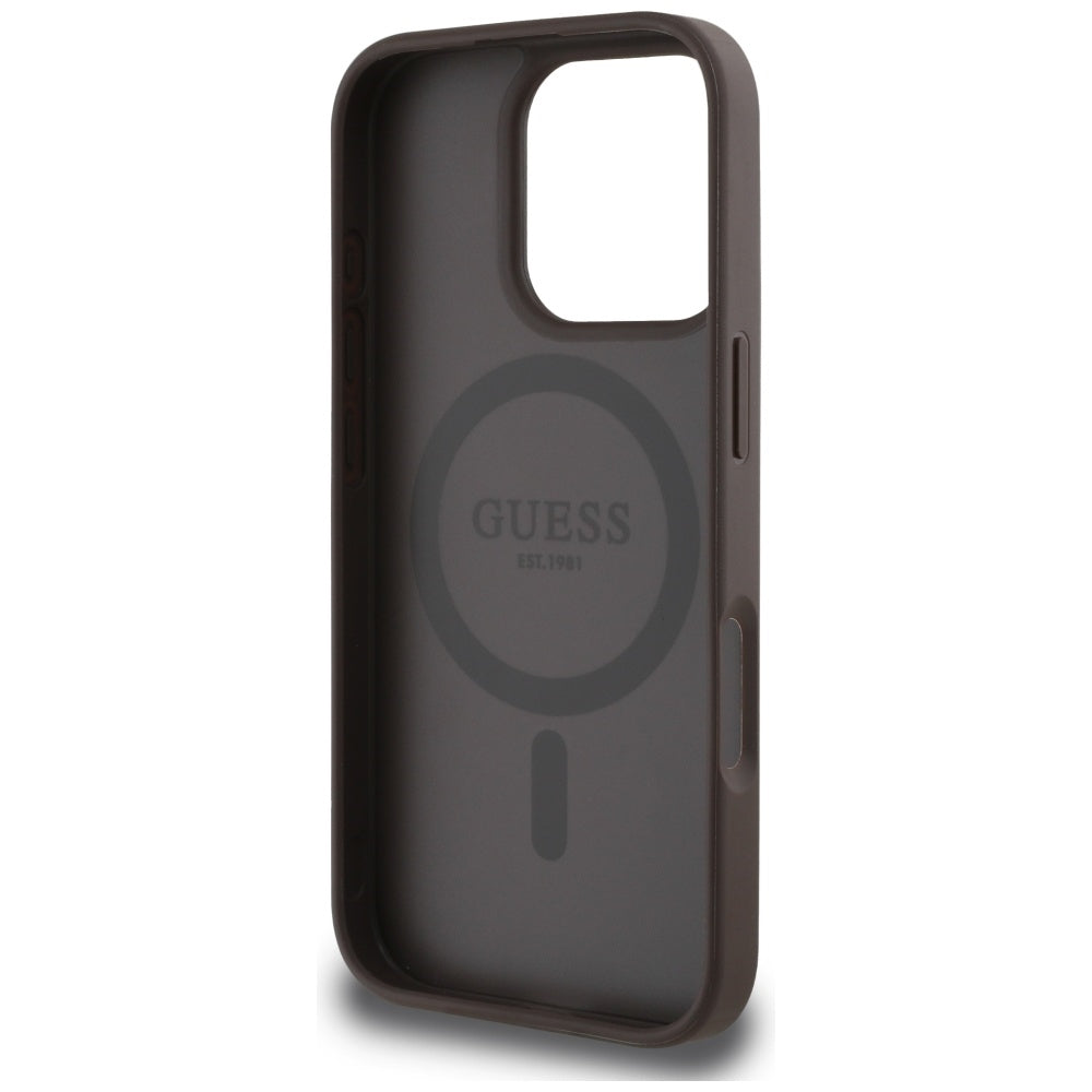 MagSafe cover til Apple iPhone 16 Pro, Guess, Peony Grained Hot Stamp Triangle, Brun