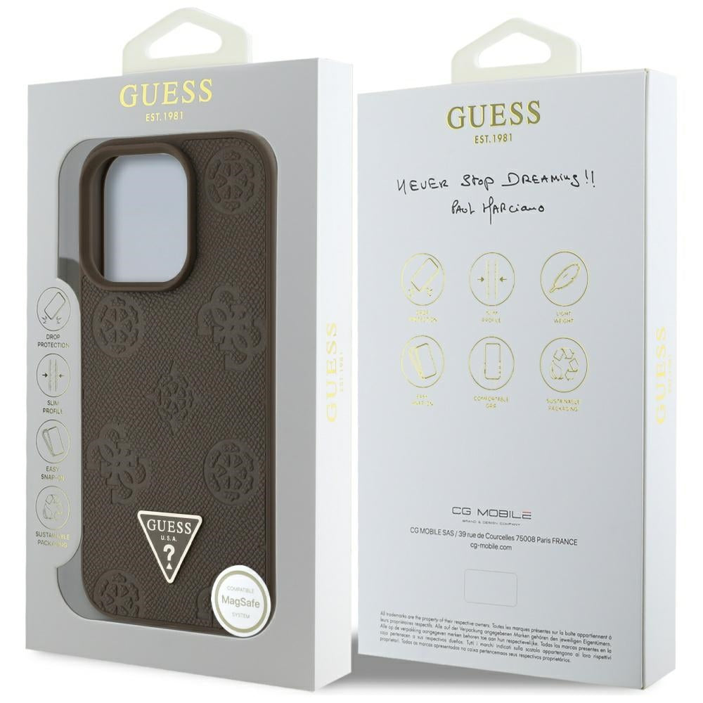 MagSafe cover til Apple iPhone 16 Pro, Guess, Peony Grained Hot Stamp Triangle, Brun