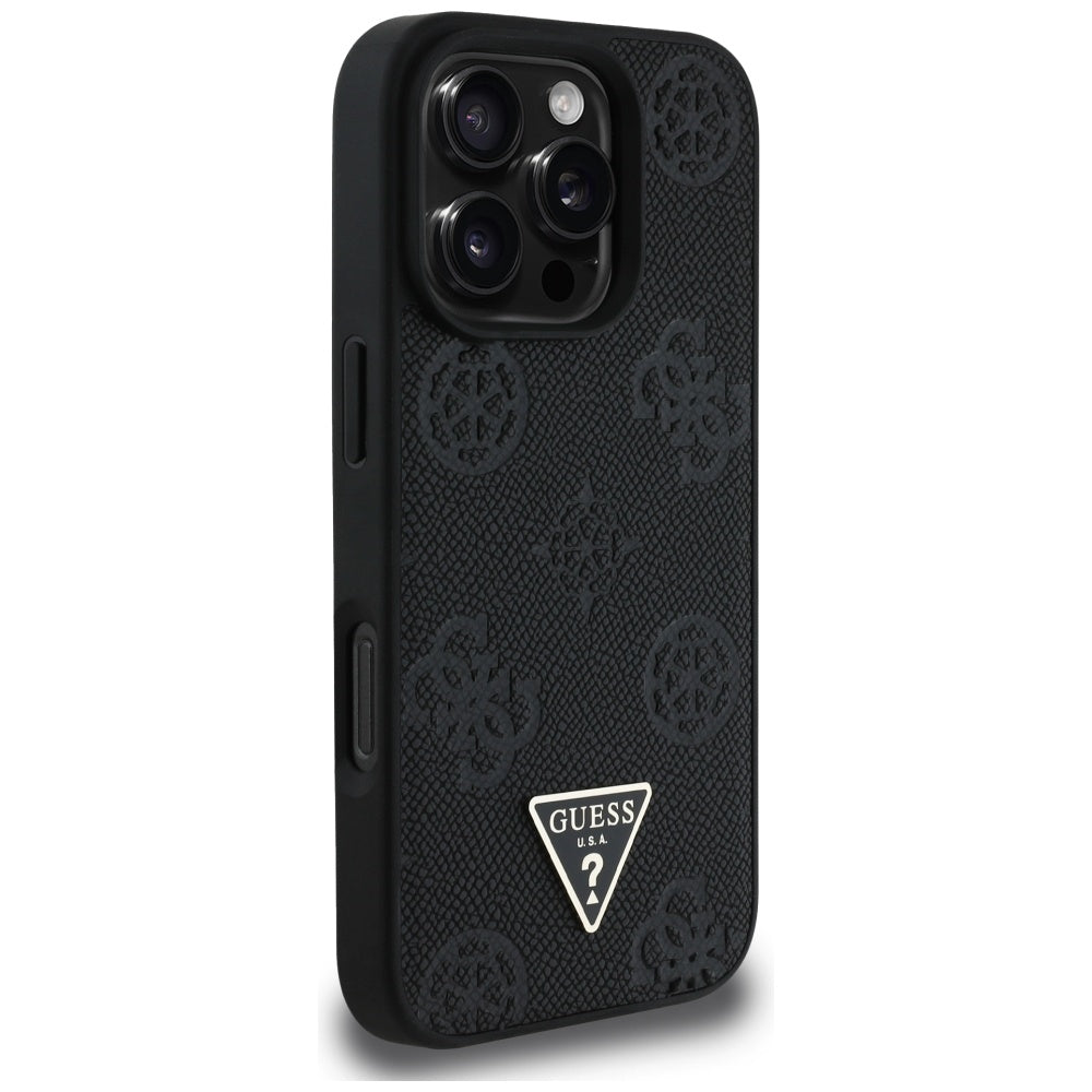 MagSafe cover til Apple iPhone 16 Pro, Guess, Peony Grained Hot Stamp Triangle, Sort