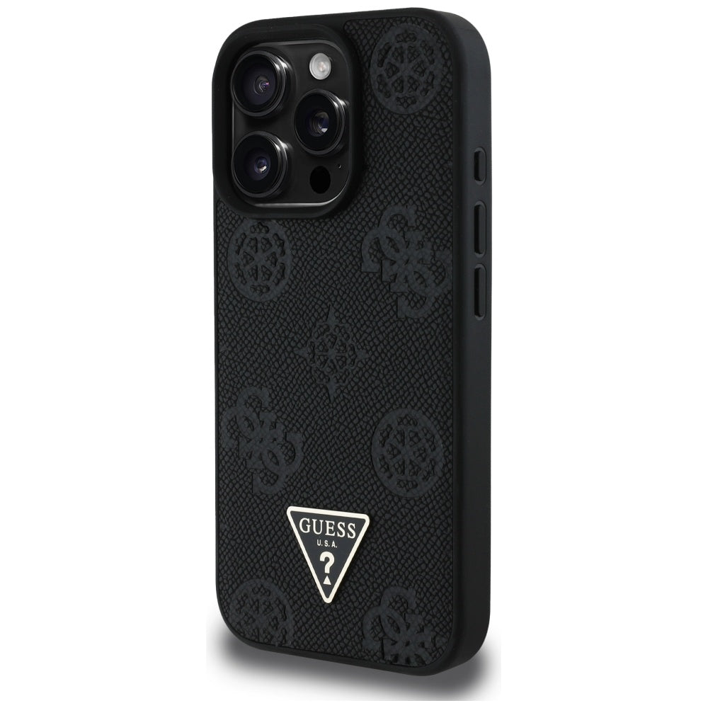MagSafe cover til Apple iPhone 16 Pro, Guess, Peony Grained Hot Stamp Triangle, Sort