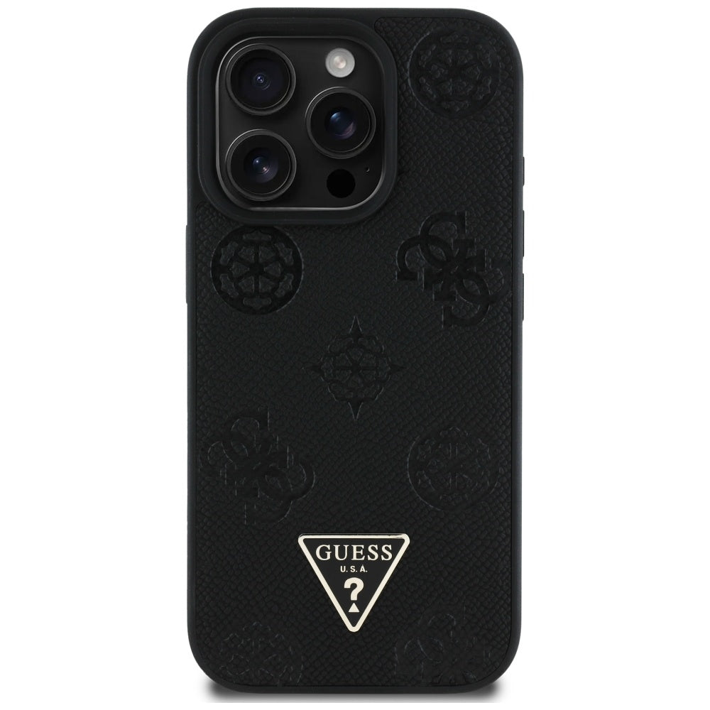 MagSafe cover til Apple iPhone 16 Pro, Guess, Peony Grained Hot Stamp Triangle, Sort