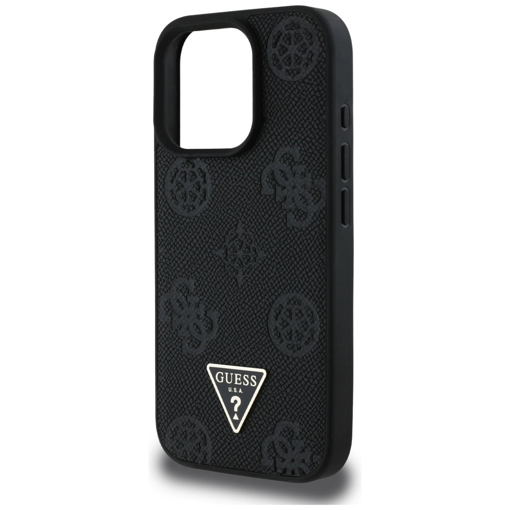 MagSafe cover til Apple iPhone 16 Pro, Guess, Peony Grained Hot Stamp Triangle, Sort