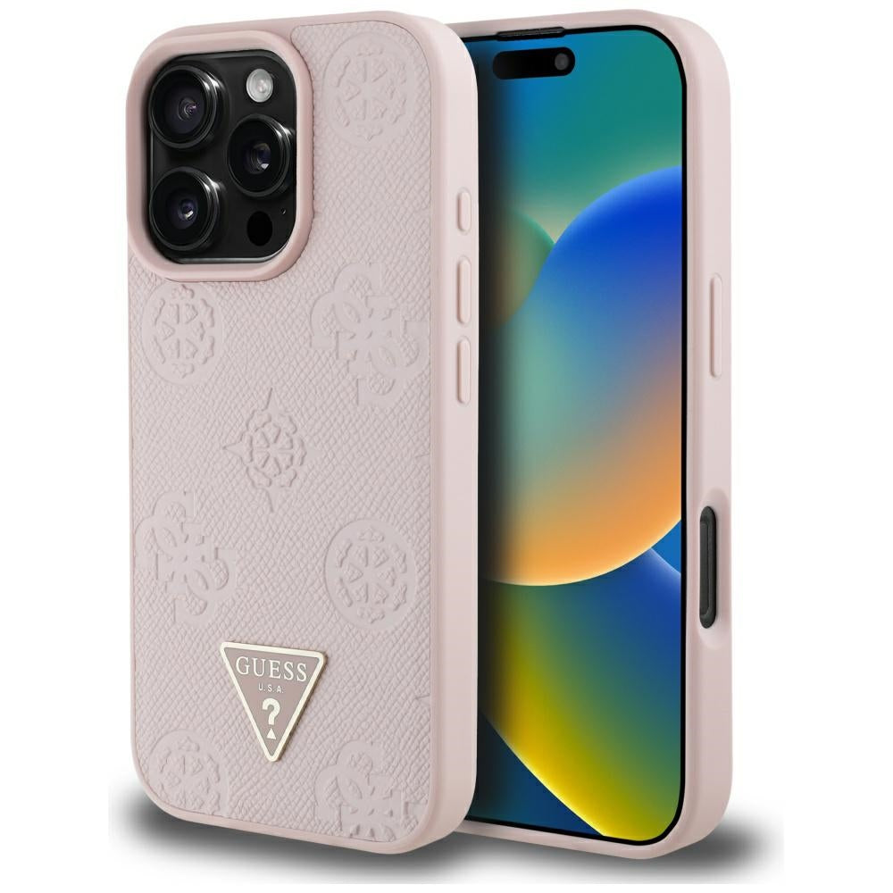 MagSafe cover til Apple iPhone 16 Pro, Guess, Peony Grained Hot Stamp Triangle, Pink