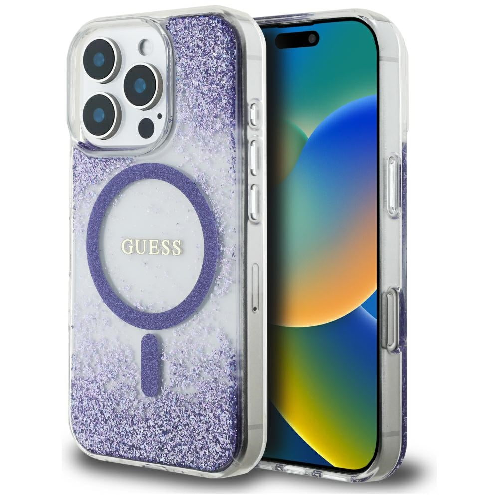 MagSafe cover til Apple iPhone 16 Pro, Guess, Resin Bottom Glitter, Lilla