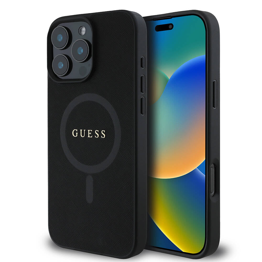 MagSafe cover til Apple iPhone 16 Pro, Guess, Saffiano Classic Logo, Sort