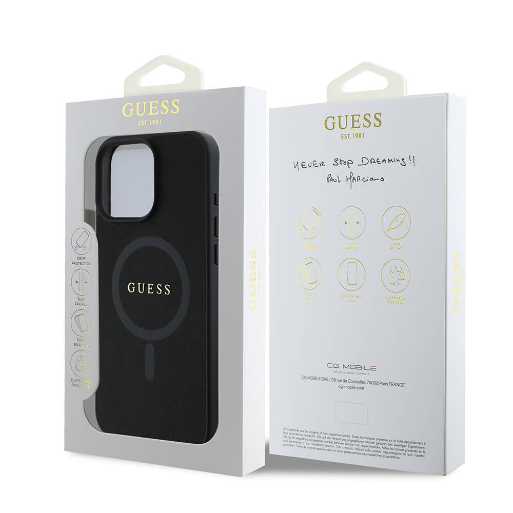 MagSafe cover til Apple iPhone 16 Pro, Guess, Saffiano Classic Logo, Sort