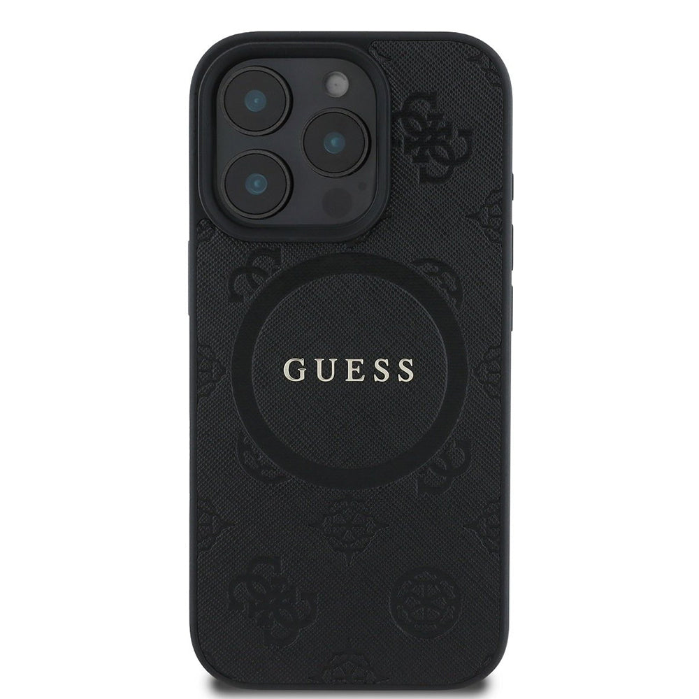 MagSafe cover til Apple iPhone 16 Pro, Guess, Saffiano Peony Classic Logo, Sort
