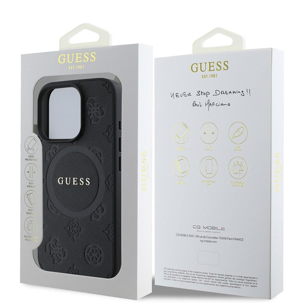 MagSafe cover til Apple iPhone 16 Pro, Guess, Saffiano Peony Classic Logo, Sort