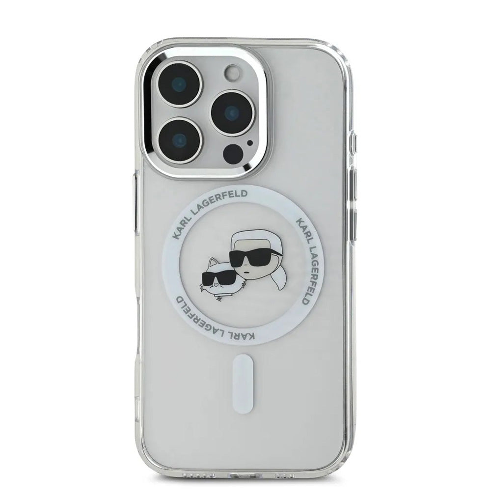 MagSafe cover til Apple iPhone 16 Pro, Karl Lagerfeld, IML Metal Karl & Choupette's Heads, Hvid