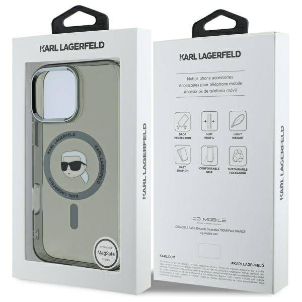 MagSafe cover til Apple iPhone 16 Pro, Karl Lagerfeld, IML Metal Karl's Head, Sort