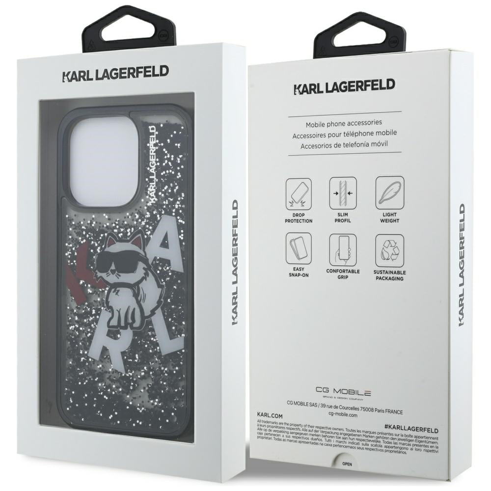 MagSafe Case for Apple iPhone 16 Pro, Karl Lagerfeld, Liquid Glitter Choupette Logo, Black