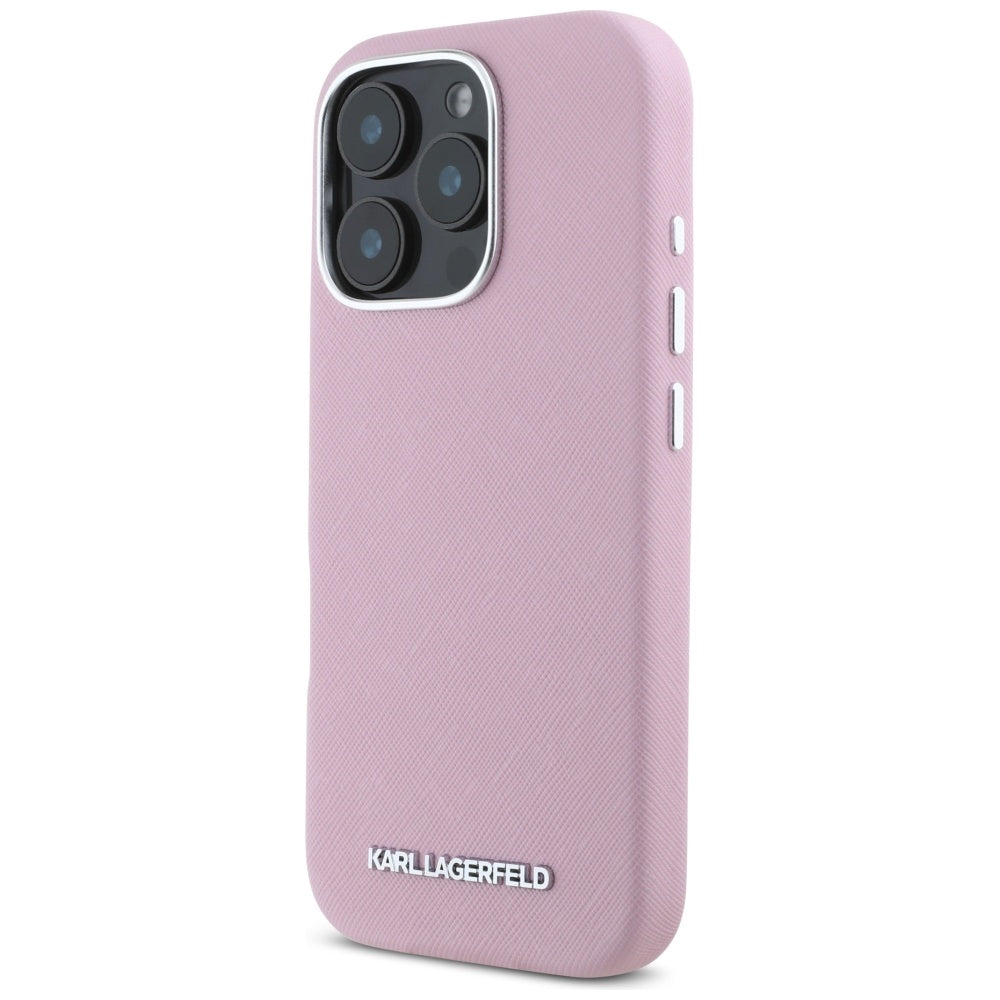 MagSafe cover til Apple iPhone 16 Pro, Karl Lagerfeld, Saffiano Full Wrapped Elongated Metal Logo, Pink