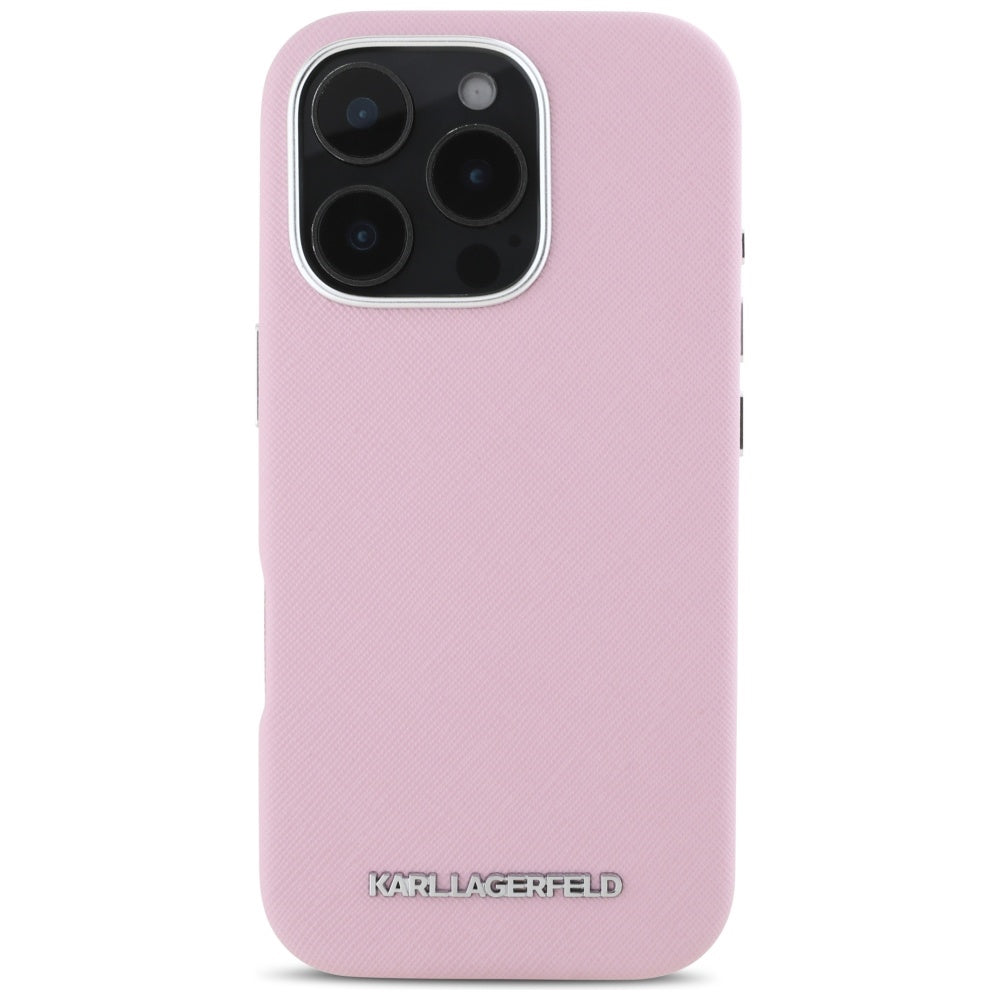 MagSafe cover til Apple iPhone 16 Pro, Karl Lagerfeld, Saffiano Full Wrapped Elongated Metal Logo, Pink
