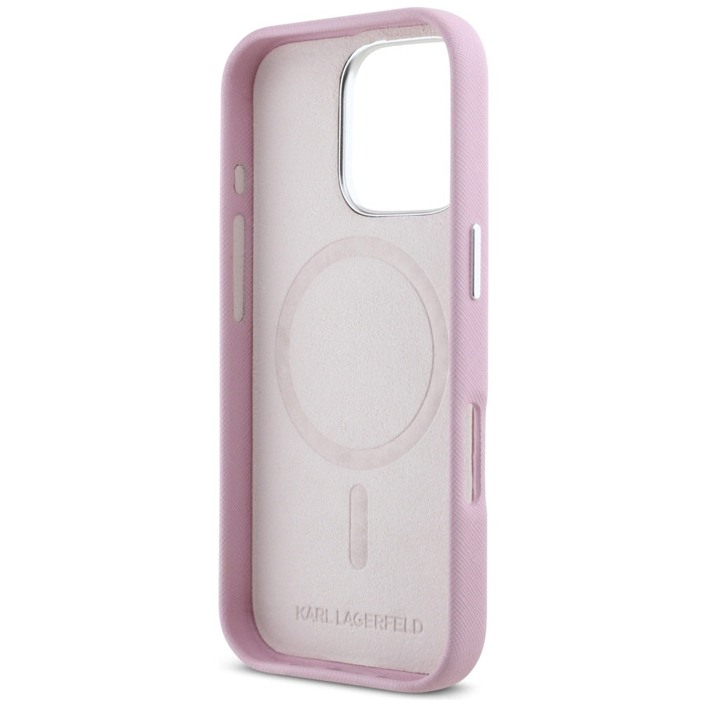 MagSafe cover til Apple iPhone 16 Pro, Karl Lagerfeld, Saffiano Full Wrapped Elongated Metal Logo, Pink
