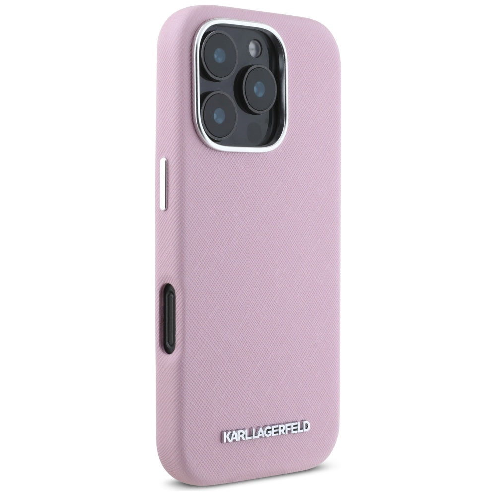 MagSafe cover til Apple iPhone 16 Pro, Karl Lagerfeld, Saffiano Full Wrapped Elongated Metal Logo, Pink
