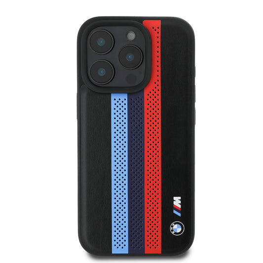 MagSafe cover til Apple iPhone 16 Pro Max, BMW, Perforated M Perf. Tricolor Stripers, Sort