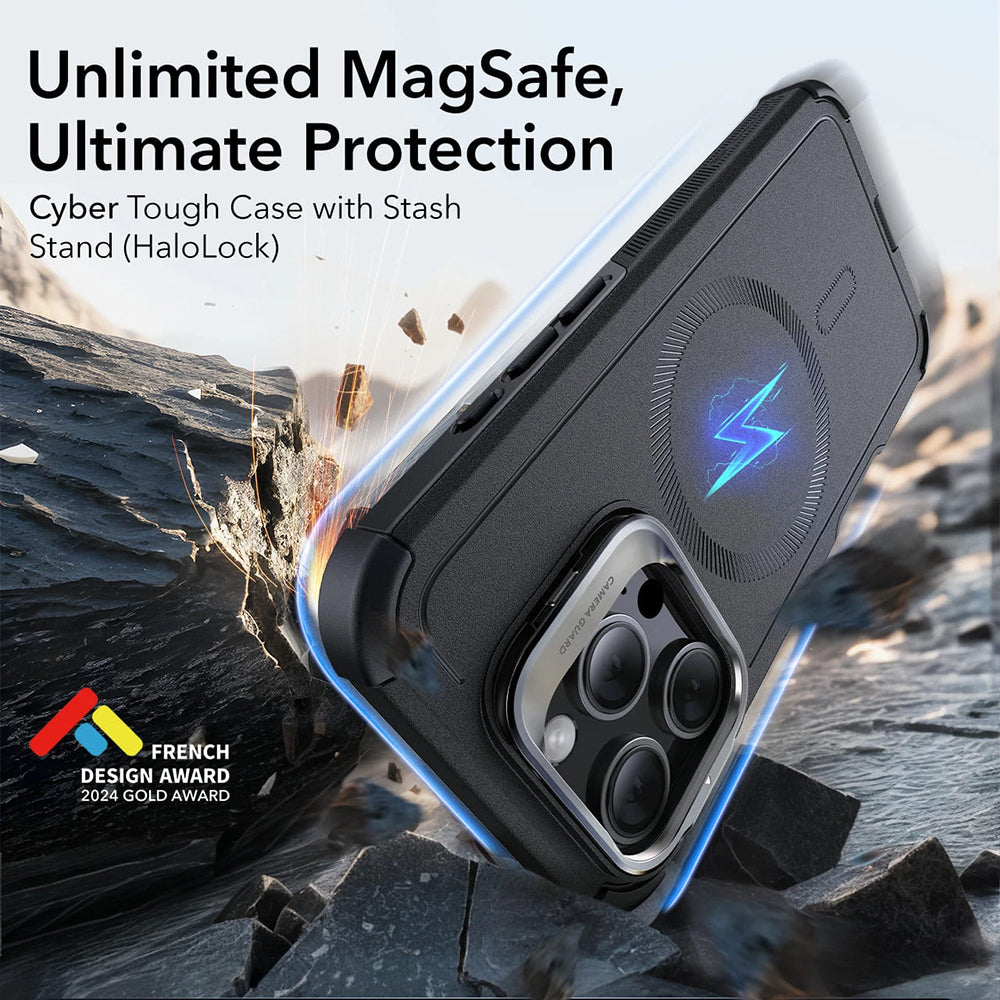 MagSafe cover til Apple iPhone 16 Pro Max, ESR, Cyber Armor Kickstand, Grå