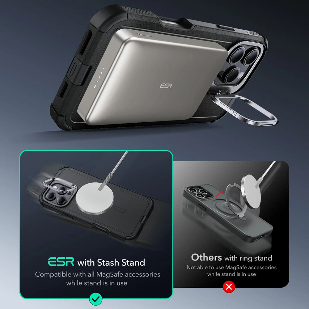MagSafe cover til Apple iPhone 16 Pro Max, ESR, Cyber Armor Kickstand, Grå