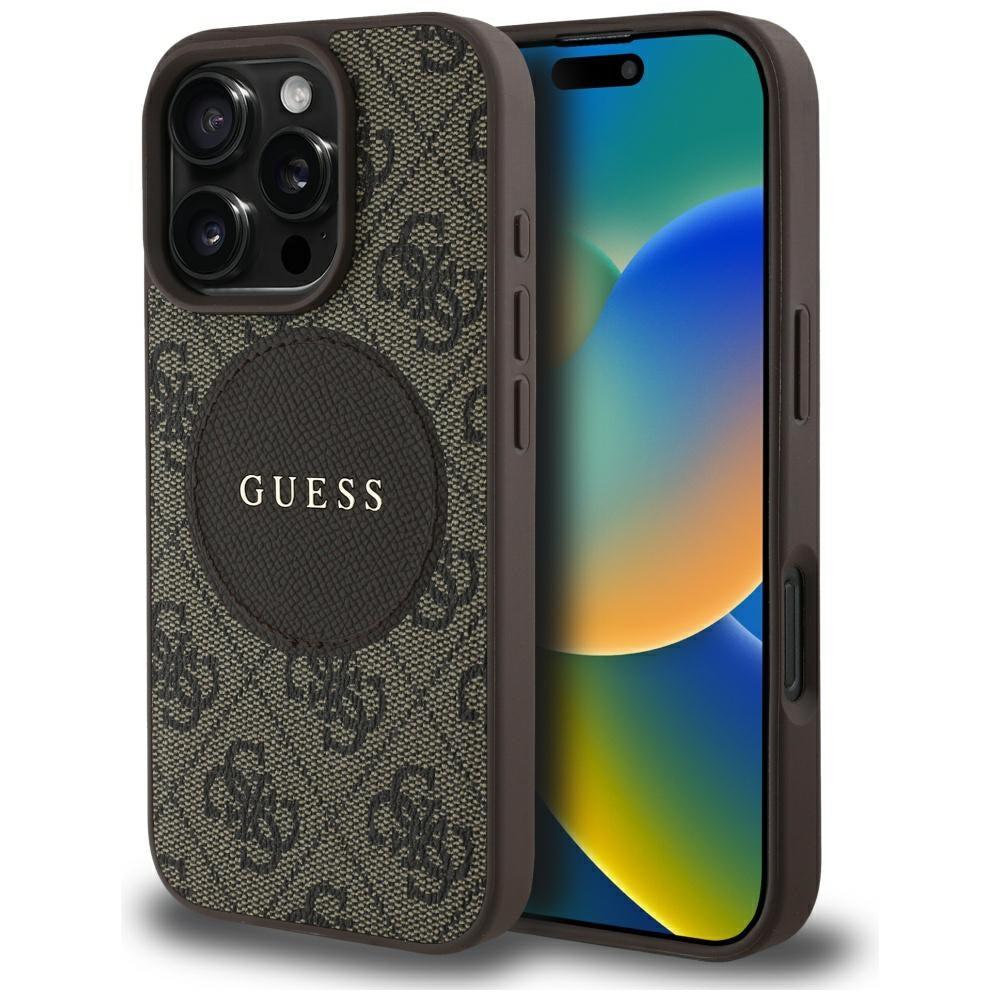 MagSafe Case for Apple iPhone 16 Pro Max, Guess, 4G Circle Classic Logo, Brown