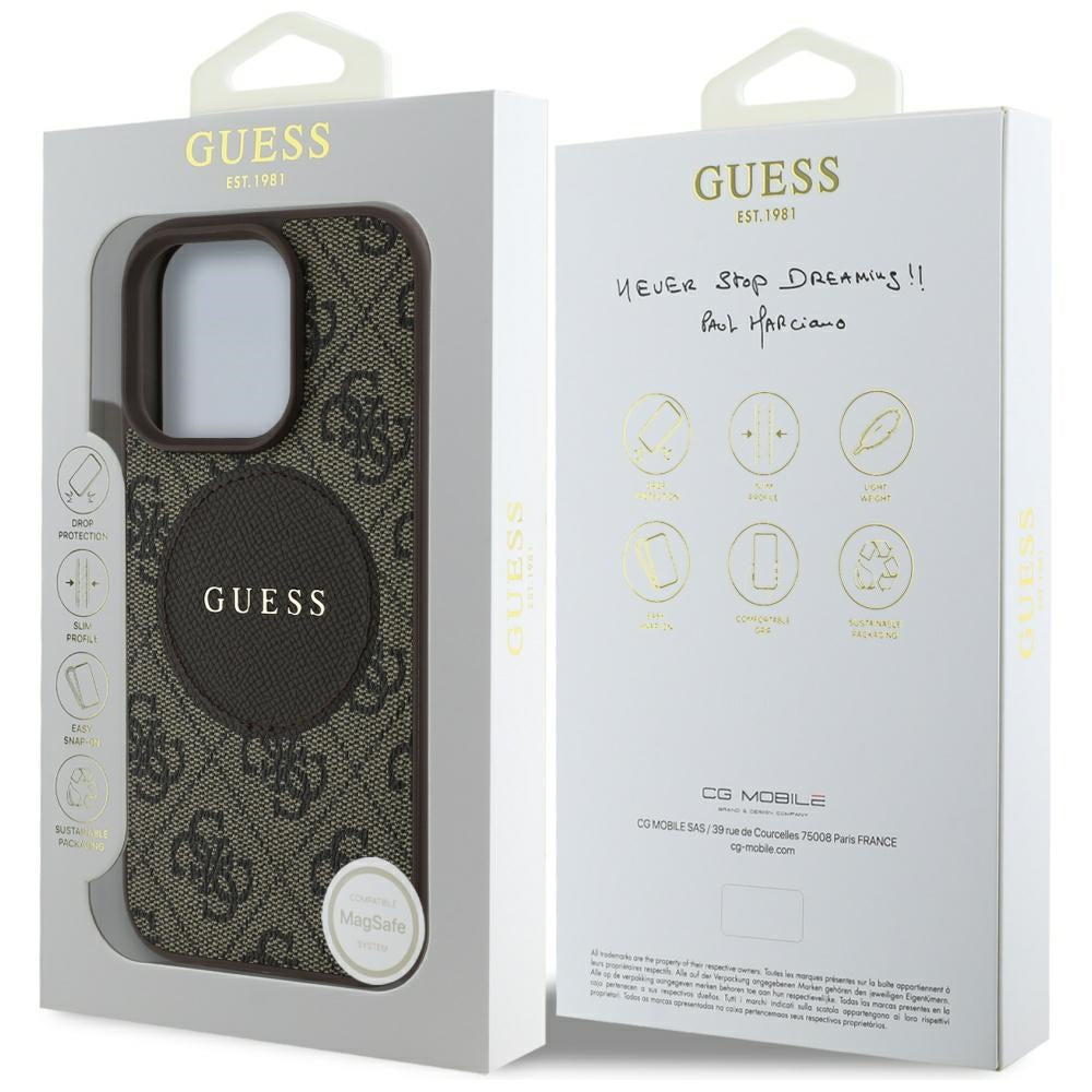 MagSafe Case for Apple iPhone 16 Pro Max, Guess, 4G Circle Classic Logo, Brown