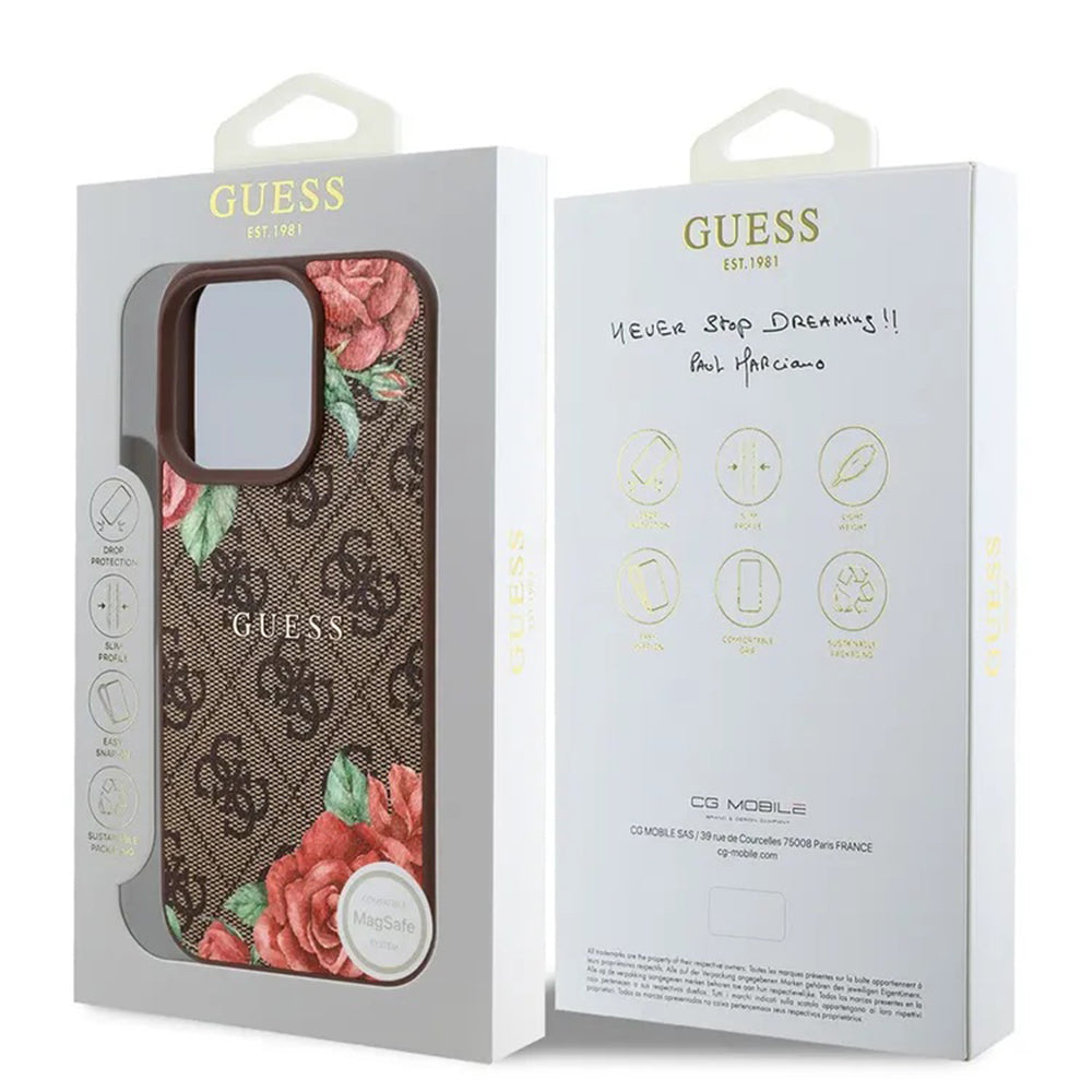 MagSafe cover til Apple iPhone 16 Pro Max, Guess, 4G Flowers Print, Brun
