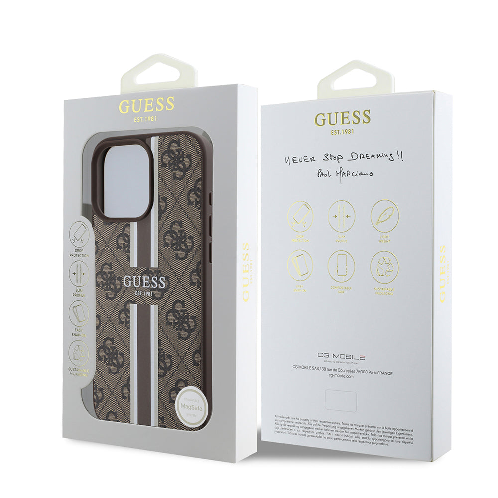 MagSafe cover til Apple iPhone 16 Pro Max, Guess, 4G Printed Stripes, Brun